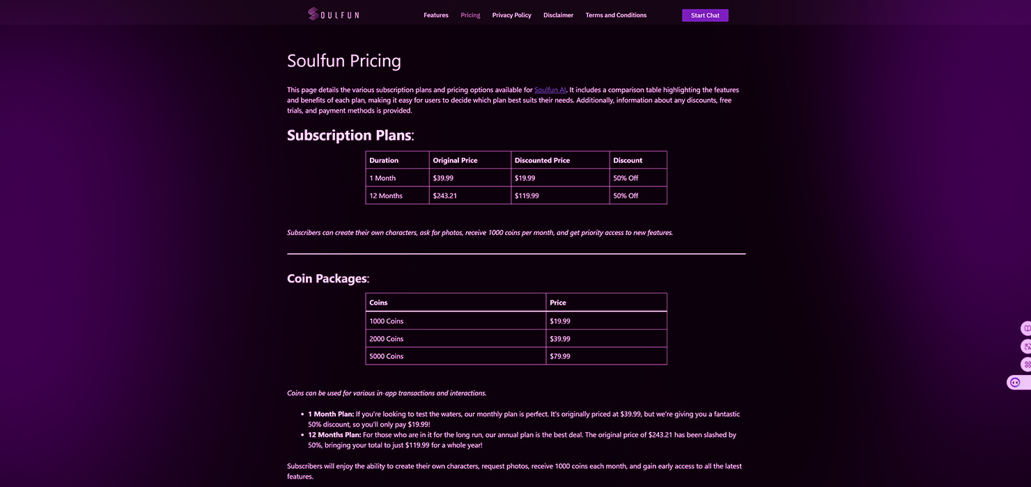 SoulFun AI Pricing