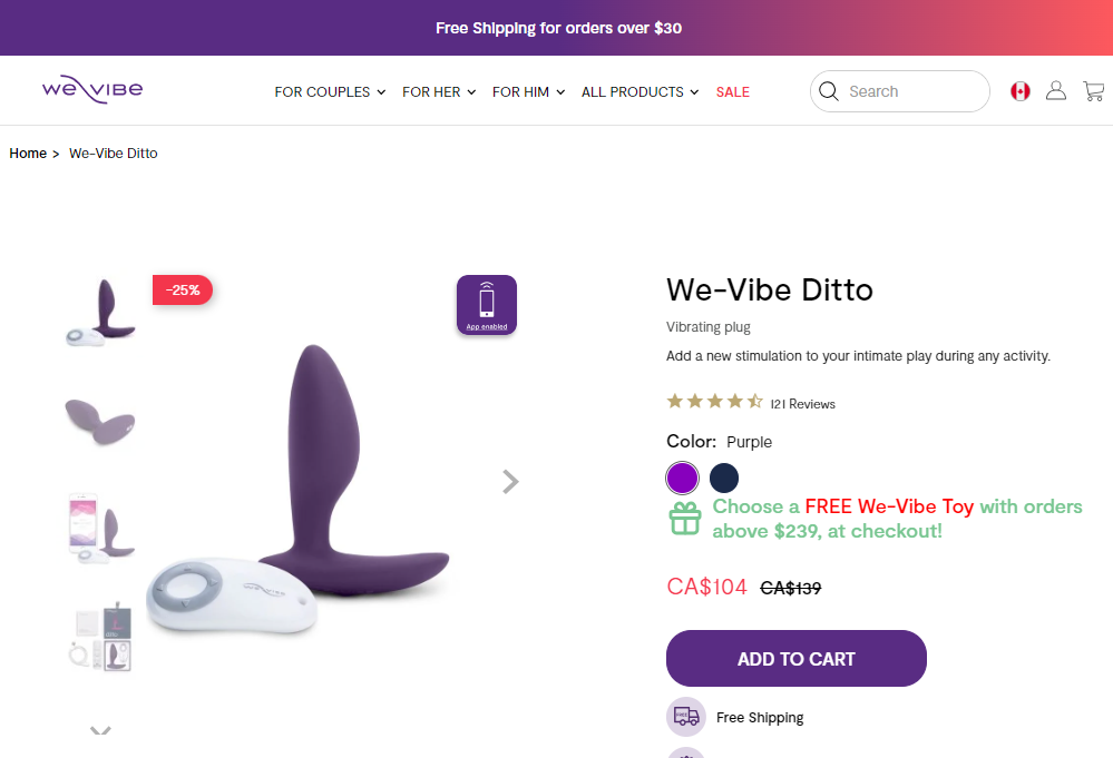 We-Vibe Ditto Vibrating Butt Plug - Best Long-Distance Sex Toy