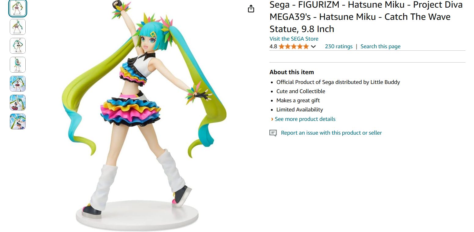 Sega - FIGURIZM - Hatsune Miku - Project Diva MEGA39's - Hatsune Miku - Catch The Wave Statue, 9.8 Inch